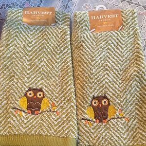 Green Hand Towels with Owl Design